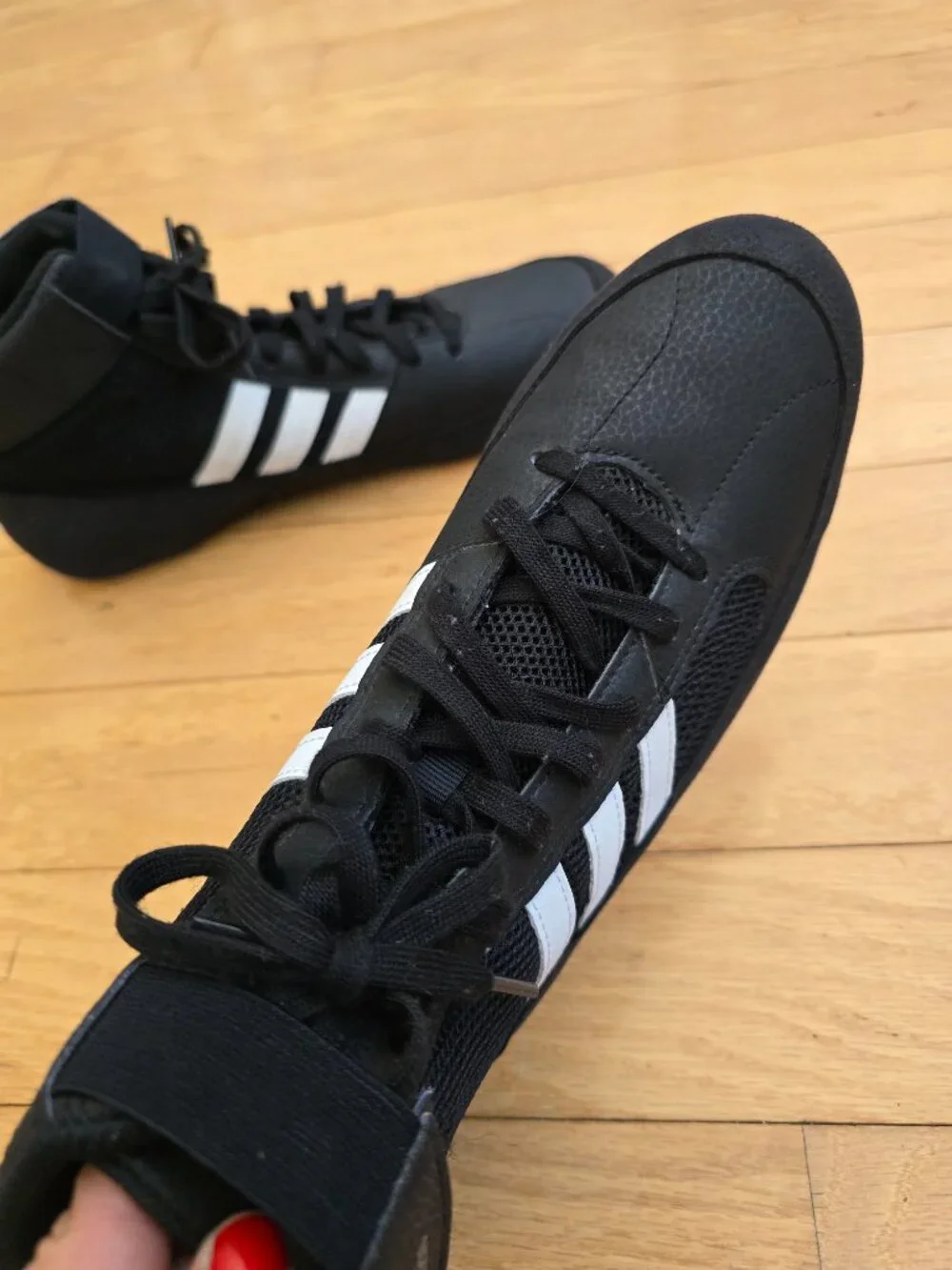 adidas | HVC Black White Gum Flat Sole Boxing Wrestling Sneakers | Men's 9.5